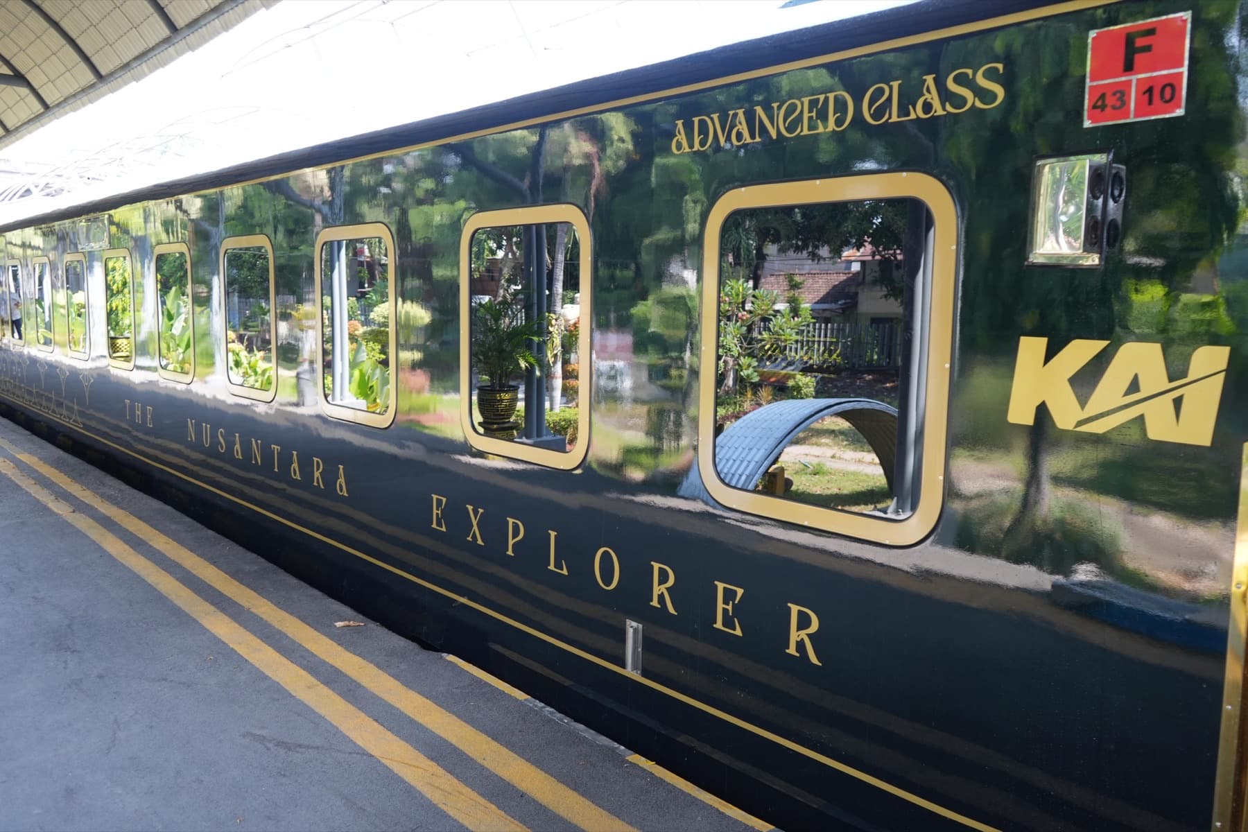 Nusantara Explorer luxury sleeper carriage marked Advanced Class at a station platform during KAI testing — KAI Is Testing a Luxury Sleeper—Tickets Are Still TBA